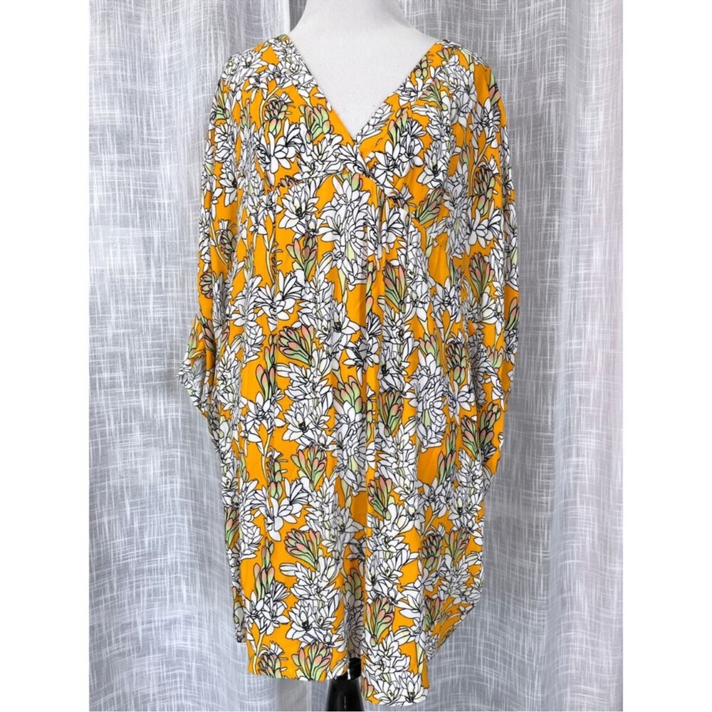 Ava Sky Hawaii Womens Kaftan Dress XS Yellow Floral Oversized Tropical